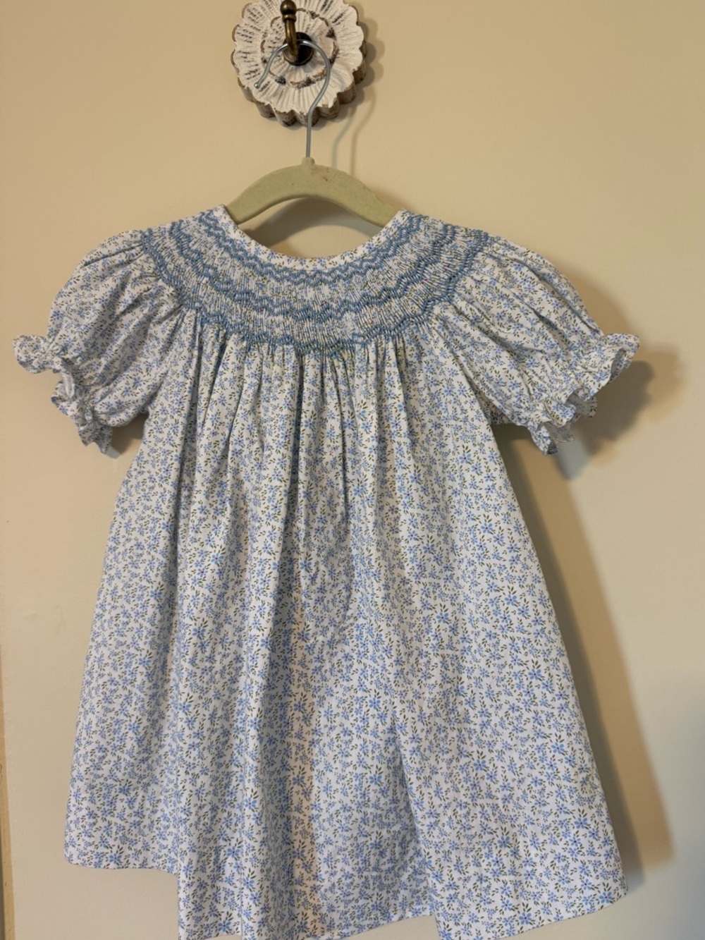 Stichy Fish Blue Floral Smocked Short-Sleeve Kids Dress